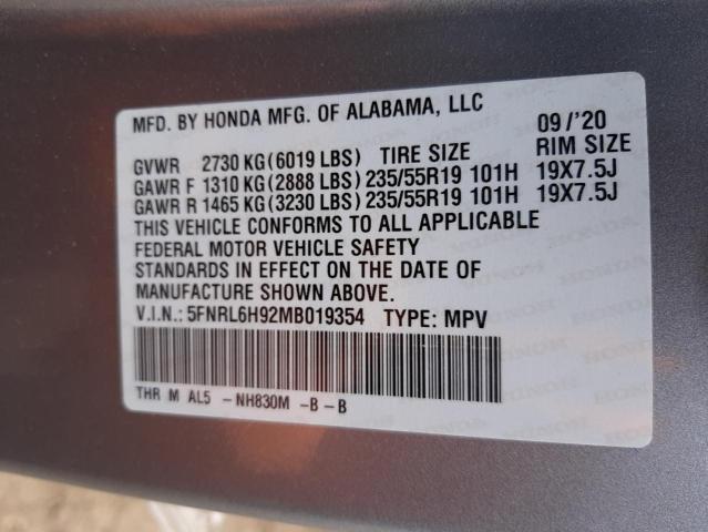 5FNRL6H92MB019354 - 2021 HONDA ODYSSEY ELITE SILVER photo 14