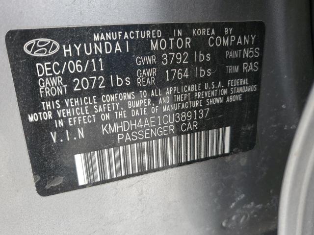 KMHDH4AE1CU389137 - 2012 HYUNDAI ELANTRA GLS GRAY photo 12