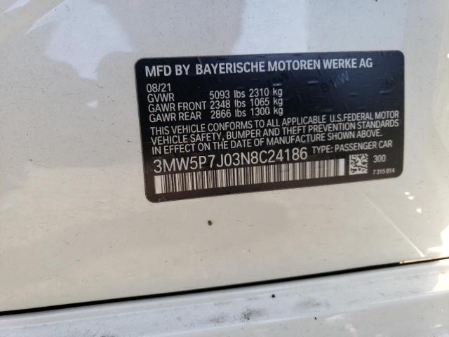 3MW5P7J03N8C24186 - 2022 BMW 330E WHITE photo 11