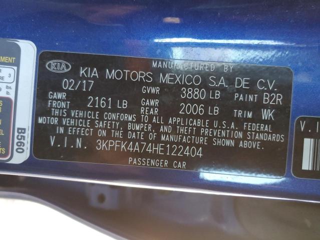 3KPFK4A74HE122404 - 2017 KIA FORTE LX BLUE photo 13