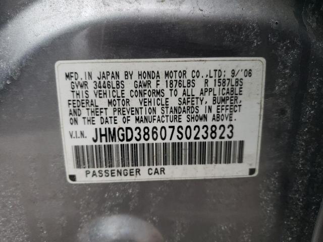 JHMGD38607S023823 - 2007 HONDA FIT S ნაცრისფერი ფოტო 12