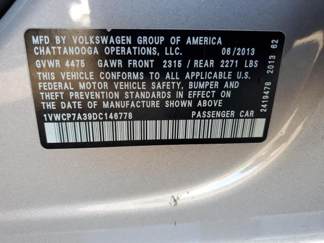 1VWCP7A39DC146778 - 2013 VOLKSWAGEN PASSAT SEL SILVER photo 12