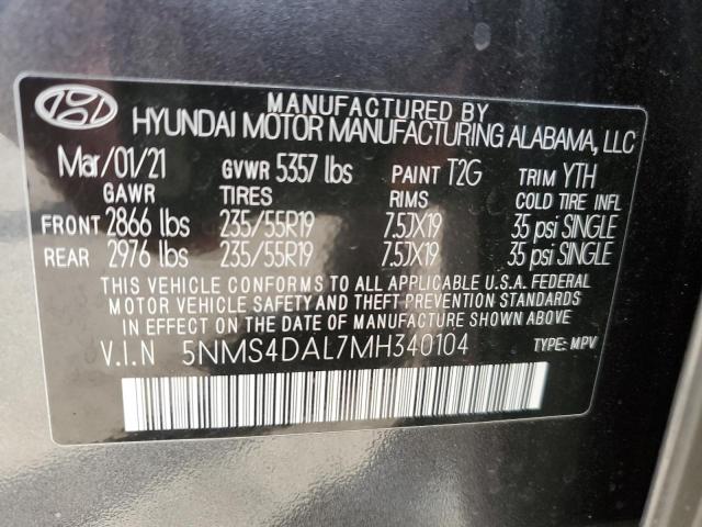 5NMS4DAL7MH340104 - 2021 HYUNDAI SANTA FE LIMITED BLACK photo 13