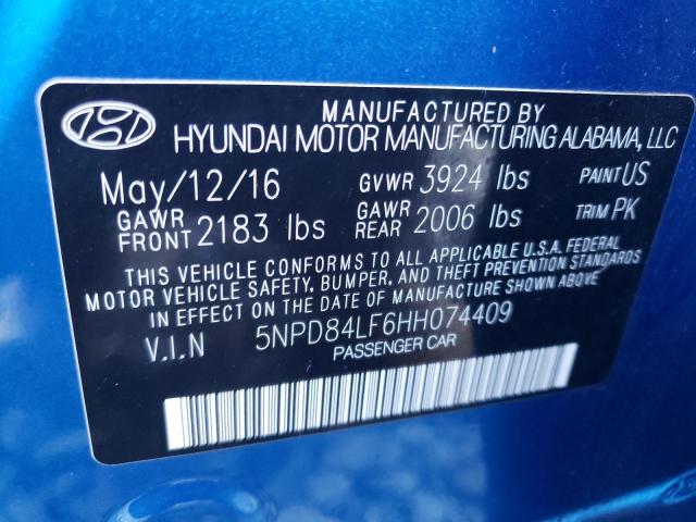 5NPD84LF6HH074409 - 2017 HYUNDAI ELANTRA SE BLUE photo 12