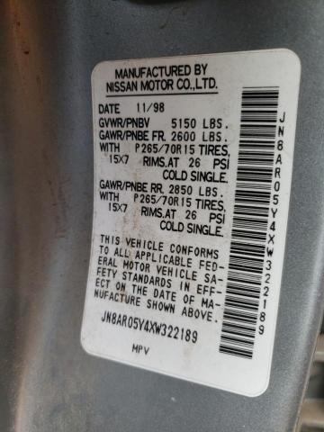 JN8AR05Y4XW322189 - 1999 NISSAN PATHFINDER LE ვერცხლისფერი ფოტო 13