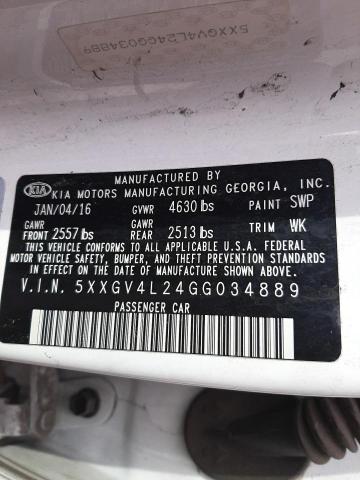 5XXGV4L24GG034889 - 2016 KIA OPTIMA SXL WHITE photo 12