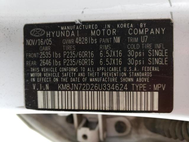 KM8JN72D26U334624 - 2006 HYUNDAI TUCSON GLS WHITE photo 12