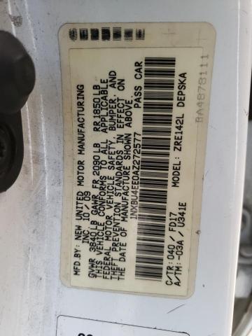 1NXBU4EE0AZ272577 - 2010 TOYOTA COROLLA BASE WHITE photo 12