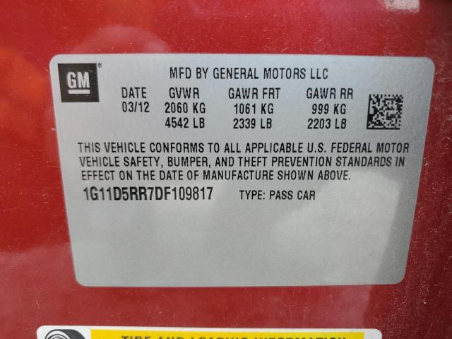 1G11D5RR7DF109817 - 2013 CHEVROLET MALIBU 1LT 红色 照片 12