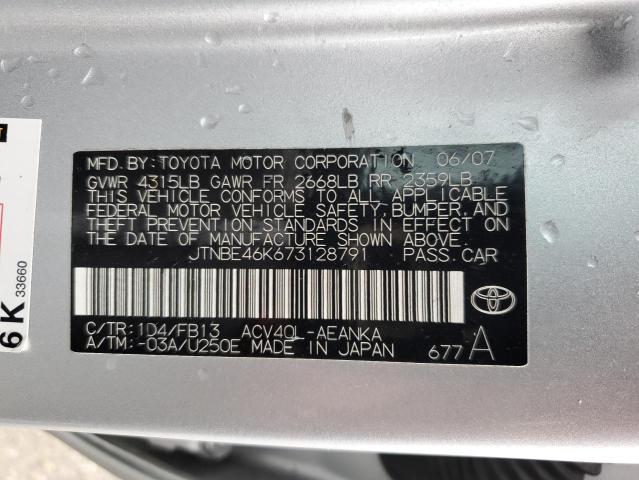 JTNBE46K673128791 - 2007 TOYOTA CAMRY CE SILVER photo 13