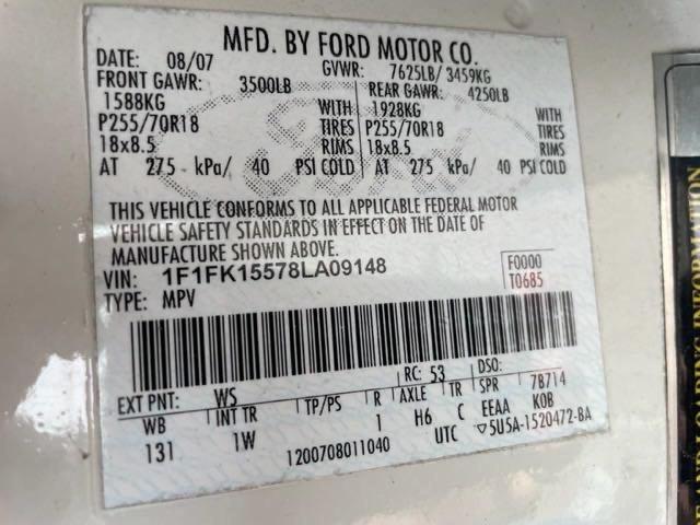 1F1FK15578LA09148 - 2008 FORD EXPEDITION EL XLT WHITE photo 10