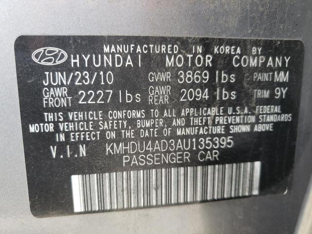 KMHDU4AD3AU135395 - 2010 HYUNDAI ELANTRA BLUE GRAY photo 13