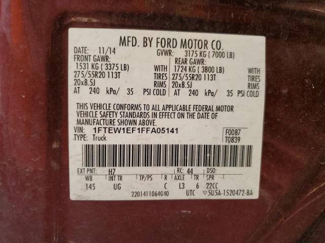 1FTEW1EF1FFA05141 - 2015 FORD F150 SUPERCREW MAROON photo 12