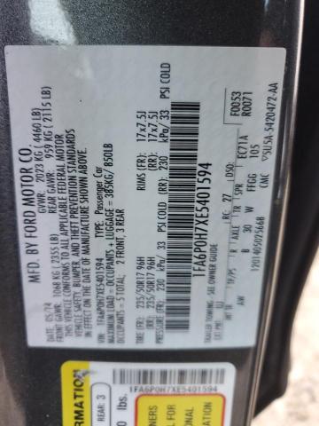 1FA6P0H7XE5401594 - 2014 FORD FUSION SE GRAY photo 12