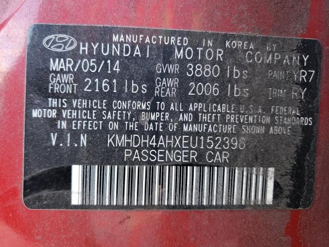 KMHDH4AHXEU152398 - 2014 HYUNDAI ELANTRA SE RED photo 12