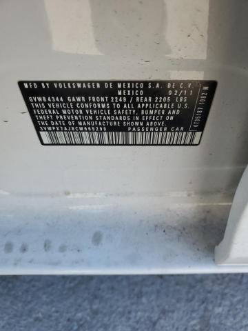 3VWPX7AJ8CM669299 - 2012 VOLKSWAGEN JETTA S WHITE photo 12