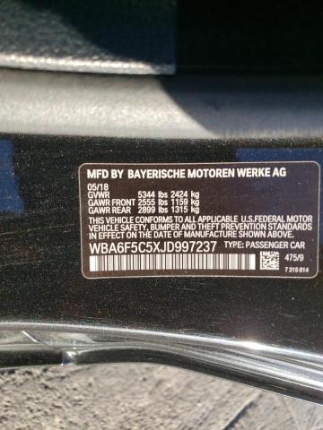 WBA6F5C5XJD997237 - 2018 BMW 650 I BLACK photo 12