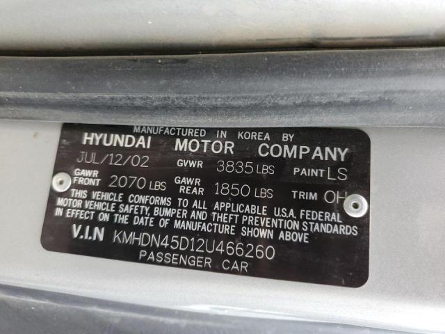 KMHDN45D12U466260 - 2002 HYUNDAI ELANTRA GLS SILVER photo 12