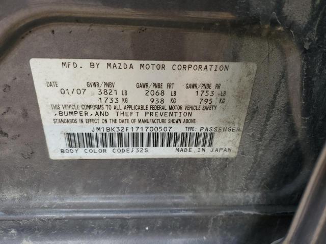 JM1BK32F171700507 - 2007 MAZDA 3 I GRAY photo 12