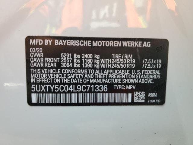 5UXTY5C04L9C71336 - 2020 BMW X3 XDRIVE30I WHITE photo 13