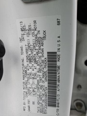 5TFJU4GN3DX045724 - 2013 TOYOTA TACOMA DOUBLE CAB PRERUNNER WHITE photo 12