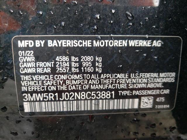 3MW5R1J02N8C53881 - 2022 BMW 330XI BLACK photo 12