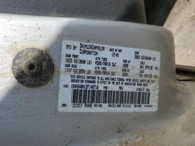 1B4HS48N12F146716 - 2002 DODGE DURANGO SL SILVER photo 13