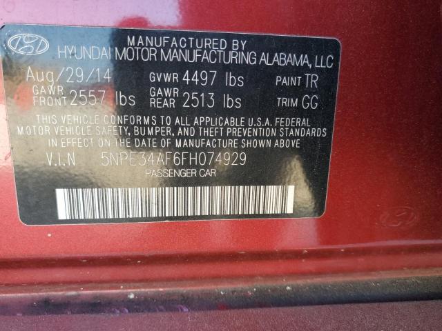 5NPE34AF6FH074929 - 2015 HYUNDAI SONATA SPORT BURGUNDY photo 12