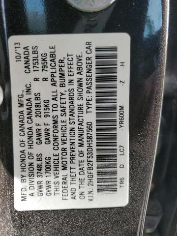 2HGFB2F53DH587560 - 2013 HONDA CIVIC LX GRAY photo 13