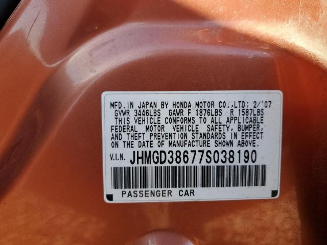 JHMGD38677S038190 - 2007 HONDA FIT S ORANGE photo 12