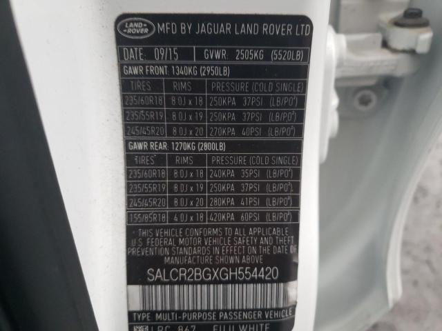 SALCR2BGXGH554420 - 2016 LAND ROVER DISCOVERY HSE WHITE photo 13