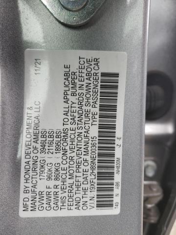 19XFL2H89NE003615 - 2022 HONDA CIVIC SPORT GRAY photo 12