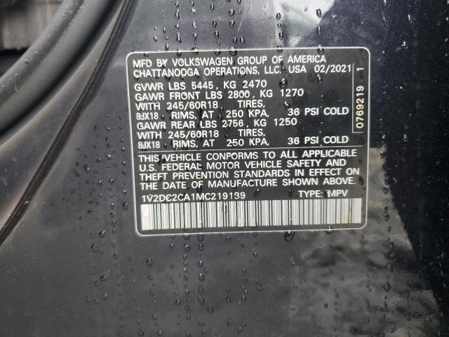 1V2DC2CA1MC219139 - 2021 VOLKSWAGEN ATLAS CROS SE BLACK photo 13