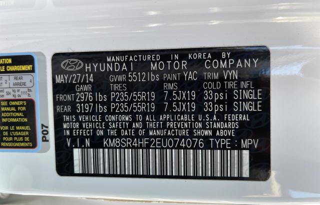 KM8SR4HF2EU074076 - 2014 HYUNDAI SANTA FE GLS WHITE photo 10