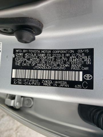 JTDKN3DU0F0445890 - 2015 TOYOTA PRIUS SILVER photo 12