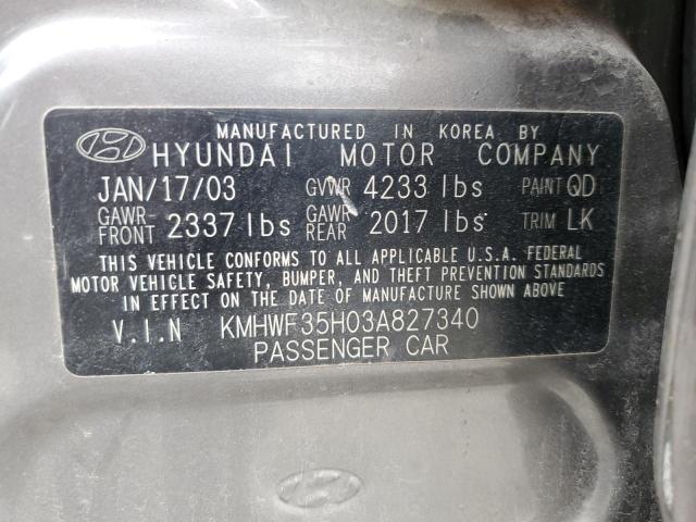 KMHWF35H03A827340 - 2003 HYUNDAI SONATA GLS GRAY photo 12