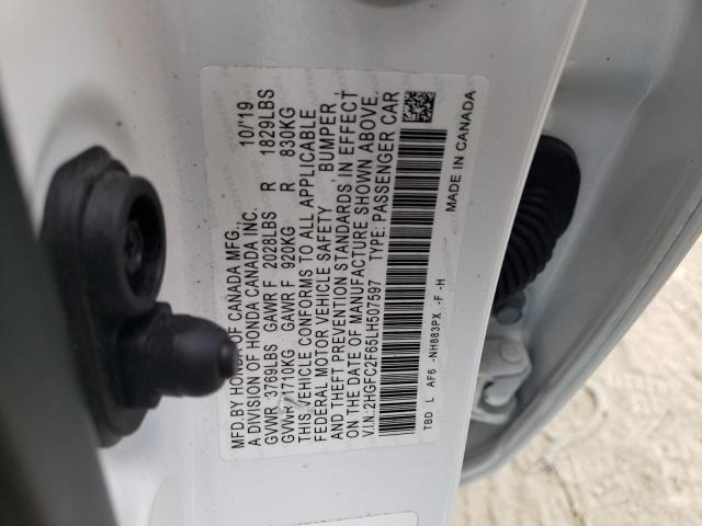 2HGFC2F65LH507597 - 2020 HONDA CIVIC LX WHITE photo 12