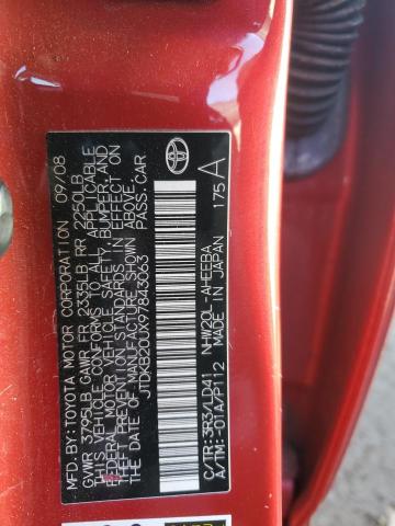 JTDKB20UX97843063 - 2009 TOYOTA PRIUS RED photo 12