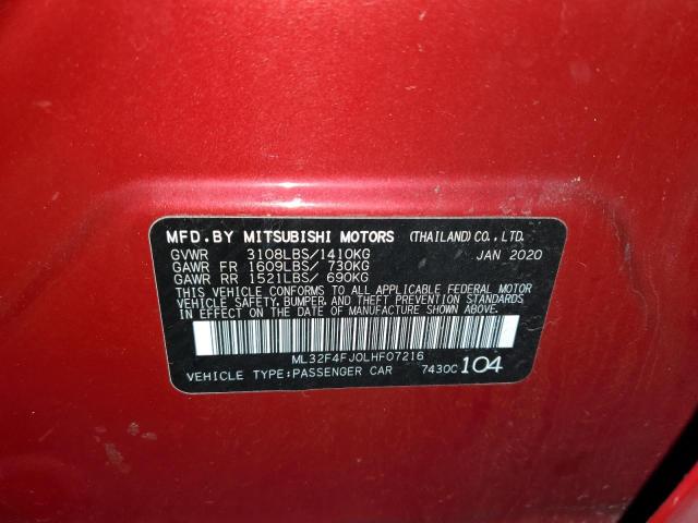 ML32F4FJ0LHF07216 - 2020 MITSUBISHI MIRAGE G4 SE RED photo 12