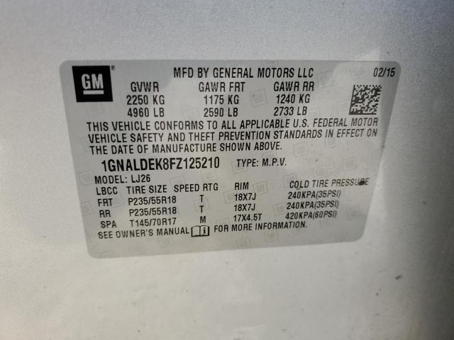 1GNALDEK8FZ125210 - 2015 CHEVROLET EQUINOX LTZ SILVER photo 13