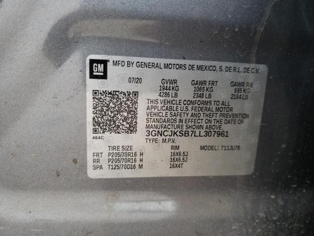 3GNCJKSB7LL307961 - 2020 CHEVROLET TRAX LS GRAY photo 12