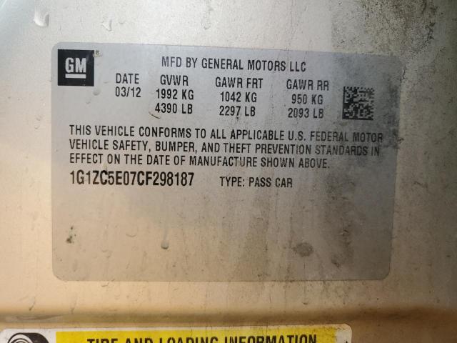 1G1ZC5E07CF298187 - 2012 CHEVROLET MALIBU 1LT 棕色 照片 12