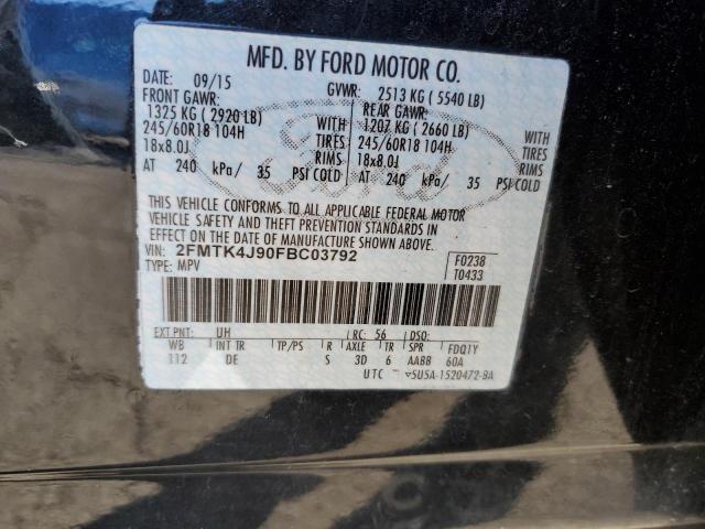 2FMTK4J90FBC03792 - 2015 FORD EDGE SEL GRAY photo 12