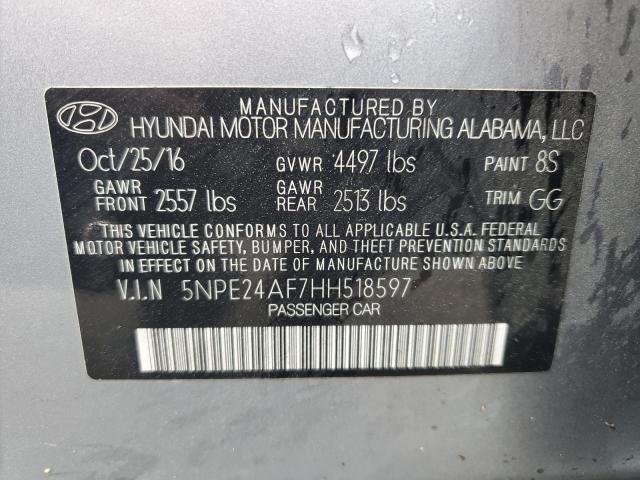 5NPE24AF7HH518597 - 2017 HYUNDAI SONATA SE SILVER photo 12