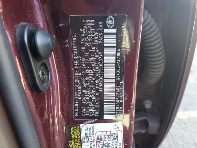 4T1BK36B75U003745 - 2005 TOYOTA AVALON XL BURGUNDY photo 12