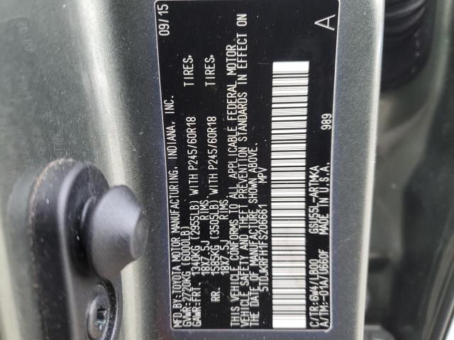5TDJKRFH1FS206661 - 2015 TOYOTA HIGHLANDER XLE GRAY photo 13