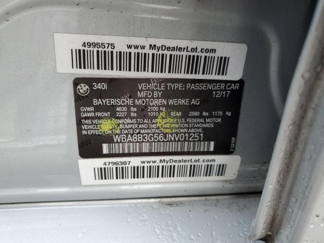 WBA8B3G56JNV01251 - 2018 BMW 340 I SILVER photo 12