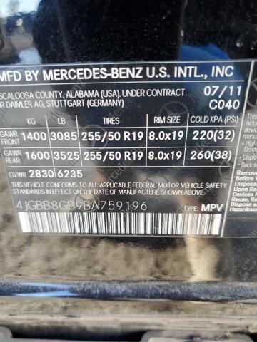 4JGBB8GB9BA759196 - 2011 MERCEDES-BENZ ML 350 4MATIC BLACK photo 13
