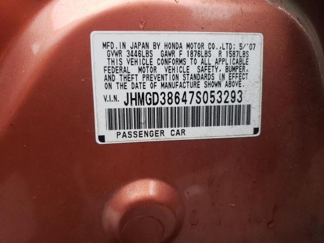 JHMGD38647S053293 - 2007 HONDA FIT S ნარინჯისფერი ფოტო 12