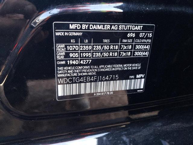 WDCTG4EB4FJ164715 - 2015 MERCEDES-BENZ GLA 250 BLACK photo 12